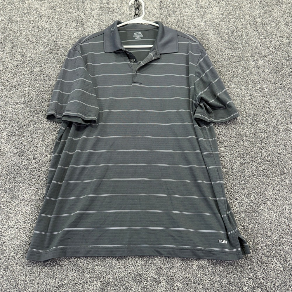 C9 by Champion Golf Polo Mens Large Gray Striped Short Sleeve Duo Dry D9660